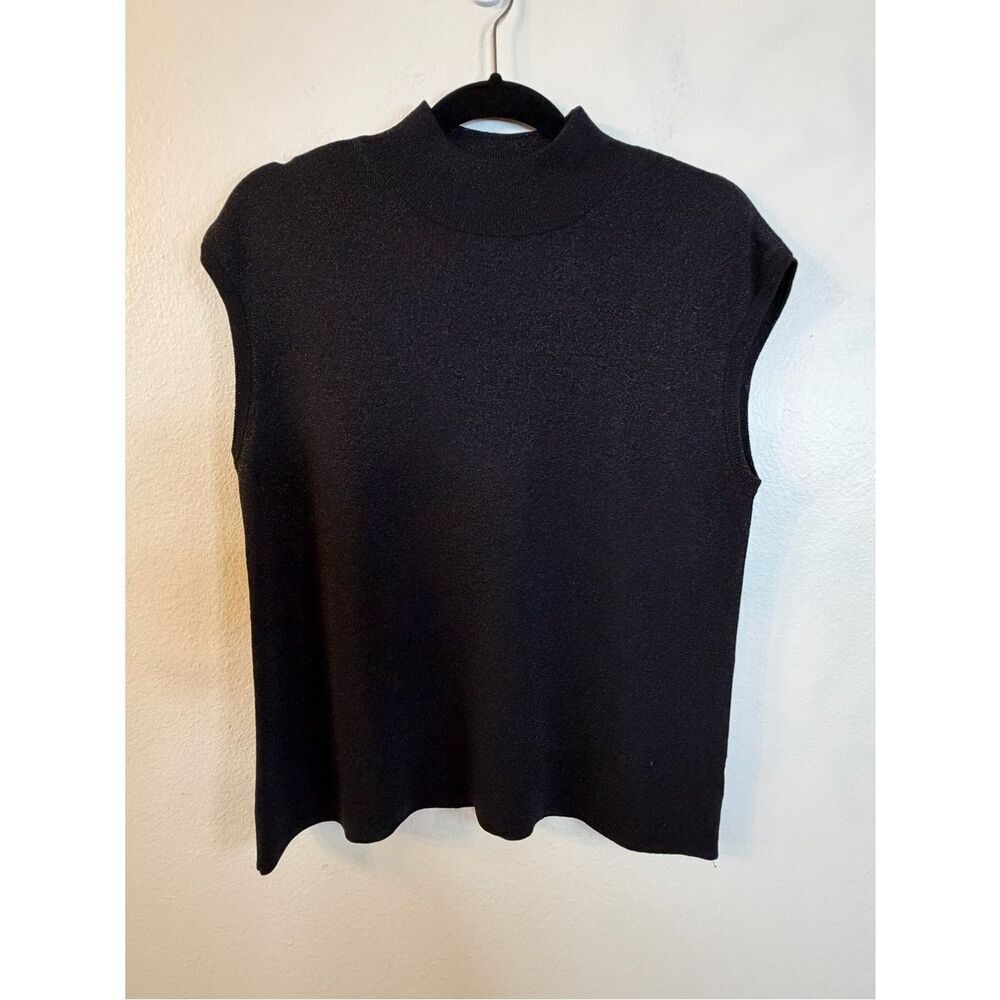 Coldwater Creek Black Shimmer Sleeveless Mock Turtleneck Top Size XL Silk Blend
